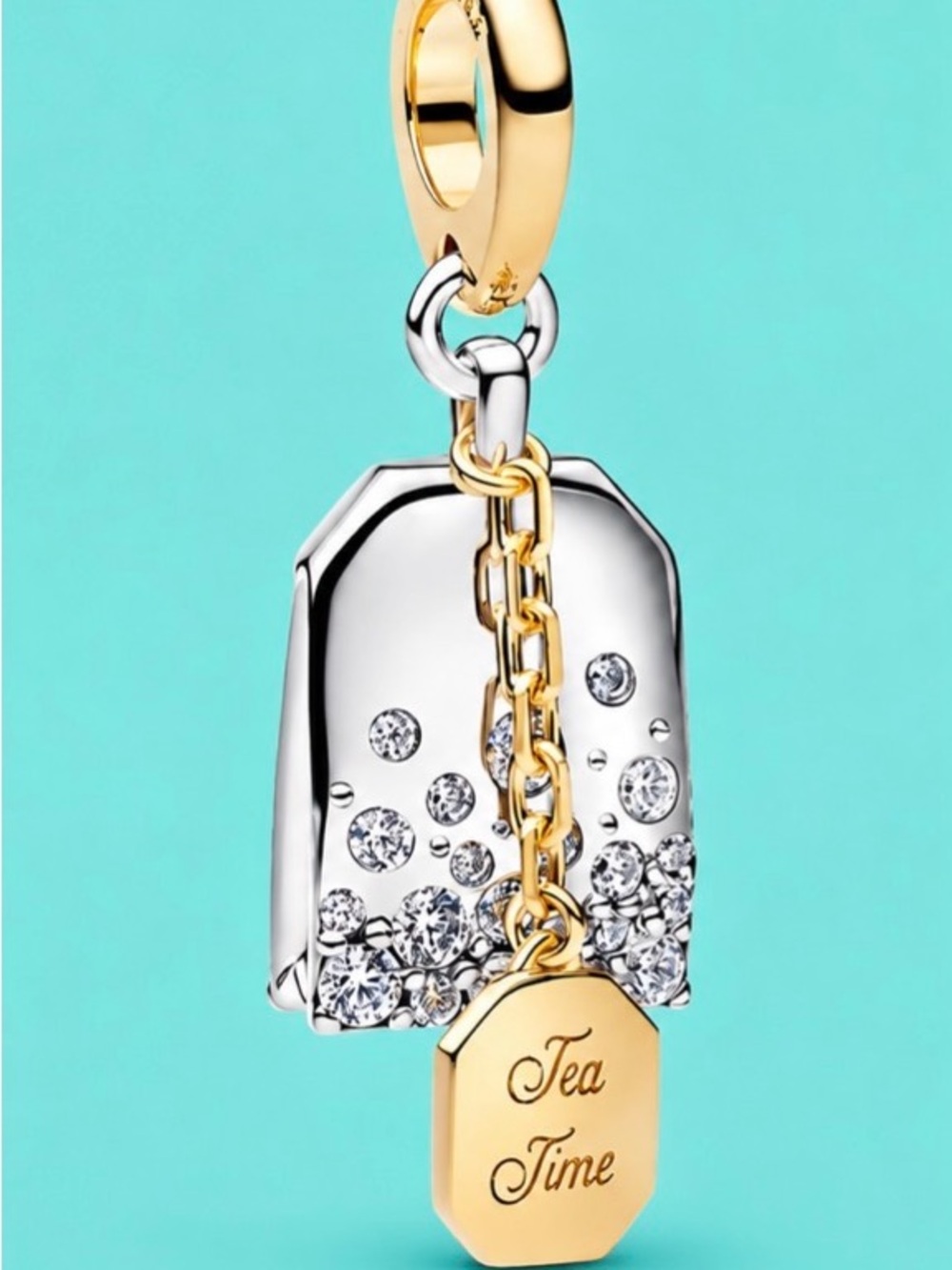 PANDORA x Bridgerton Tea Time Dangle Charm Two-Tone Sparkling Teabag